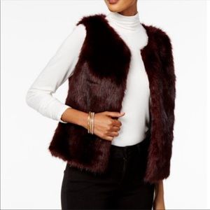 Faux Fur Vest Womens Medium Dark Red Olivia & Grace
